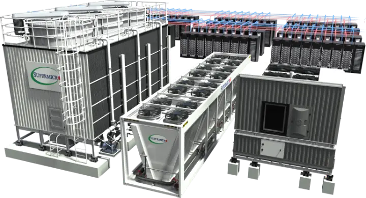 Supermicro DCBBS Data Center Level: In-row CDU, Cooling tower, Dry cooler และ BESS