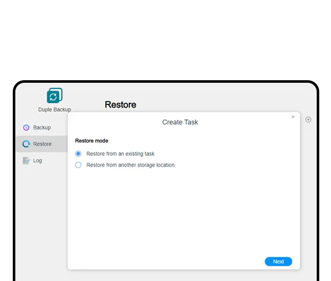 หน้าจอ Restore ของ Duple Backup