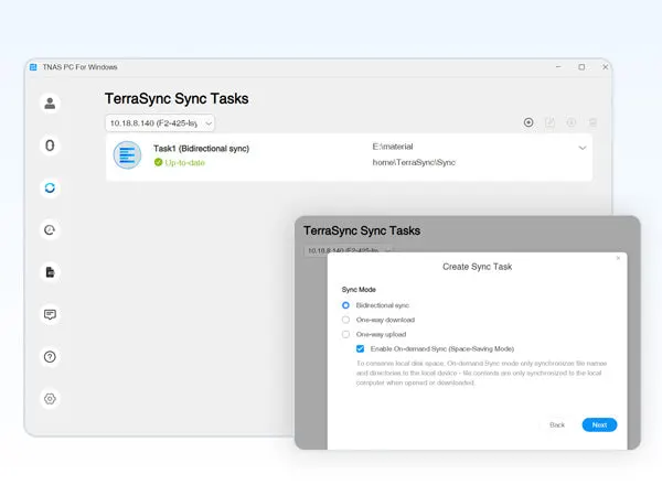 หน้าจอ TerraSync Sync Tasks